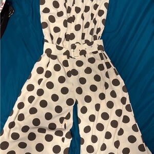 Polka Dot Jumpsuit - Beige and Brown